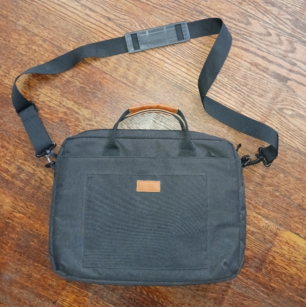 KALIDI Canvas Messenger Bag Crossbody Laptop Bag Tote Handle Strap, Black